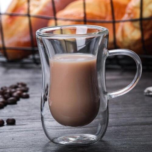 80ml Mini Double Wall Glass Cup With Heat Resistant Handle Coffee Mug Double-layered Transparent Crystal Glass Milk Coffee Cup