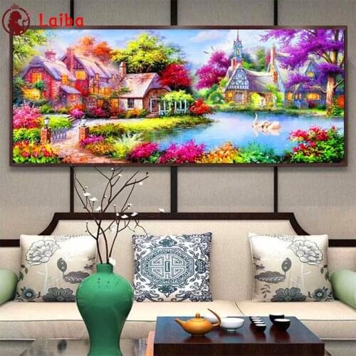 Diamond Mosaic Abstract art, rural landscape, lakeside round drill Cross Stitch Diamond Art Painting Full Square Decor For Home