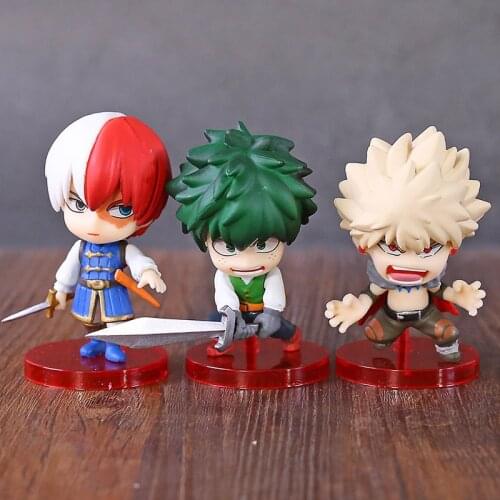Anime My Hero Academia Izuku Midoriya Katsuki Bakugou Shoto Todoroki Q Version Figure Dolls Model Toys 3pcs/set