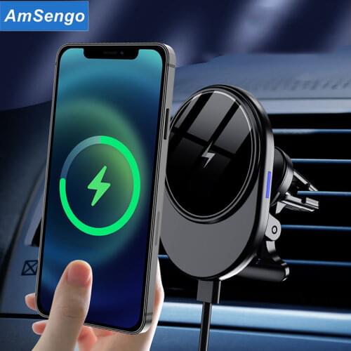 Amsengo 15W Magnetic Wireless Car Charger Phone Holder for iPhone 12 11 Pro Max Universal Qi Wireless Charging Car Phone Holder