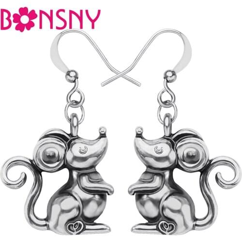 BONSNY Alloy Antique Gold Plated Cute Rats Earrings Long Drop Dangle Lovely Pets Jewelry For Women Girls Charms Teens Gifts