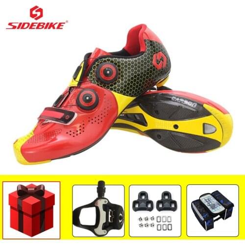 SIDEBIKE Road Cycling Shoes Carbon Ultra-light Breathable Zapatillas Ciclismo Bicicleta Triatlon Bicycle Riding Shoes Add Pedals