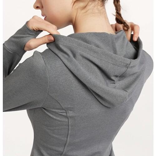 Brand Logo Fitness Sports Spring Women Yoga Clothes Hooded Tops Loose Leisure Long-sleeved Top Wholesale /40