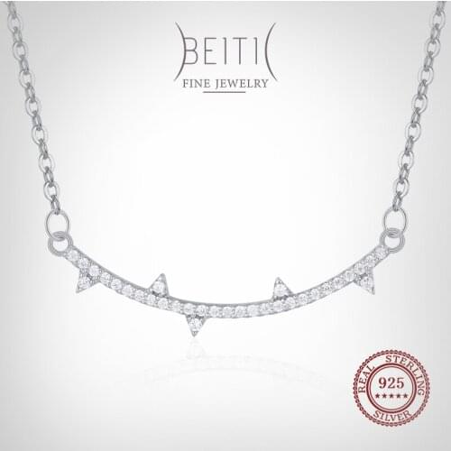 Beitil Irregular Shape Genuine 925 Sterling Silver CZ Pendant Necklace For Women Simple Design Fine Hypoallergenic Jewelry