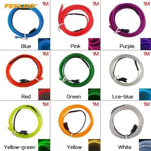 FEELDO 5Pcs 1M Car Decoration Flexible Moulding EL Neon Glow Lighting Rope Strip With Fin And Cigar/Cigarette Lighter 9-color