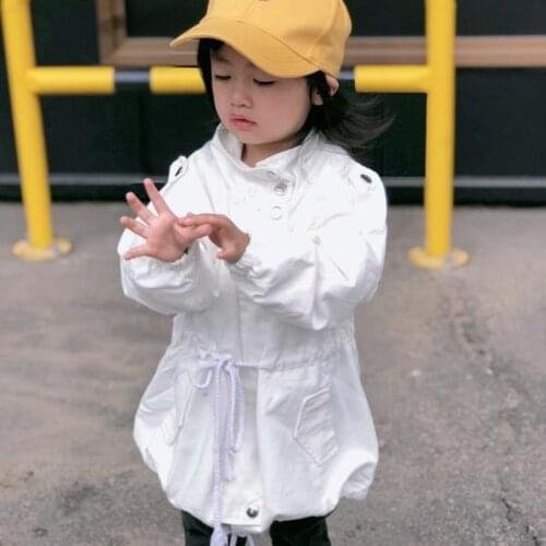 Autumn Spring Girls Windbreaker Jackets Childrens Slim Waist Fashion Coats Kids Girls Army Green White jackets