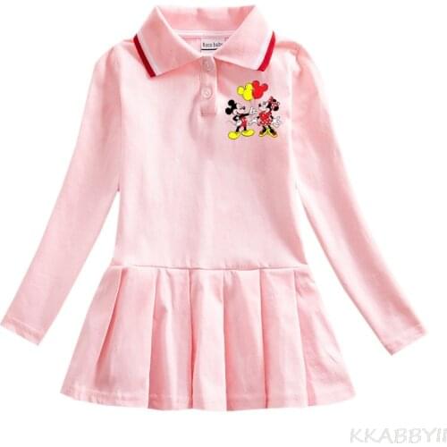 Mickey Mouse Minnie Academy Childrens Dress Spring and Autumn Long Sleeve Art Childrens Dress Girl Baby Pleated Skirt