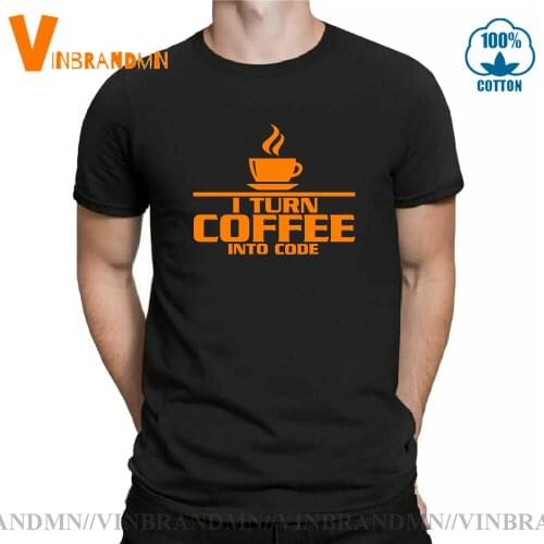 I Turn Coffee Into Code T shirt men Computer Java Letter Geek High Quality Crew Neck Oversized 100% Cotton C++ T-shirt