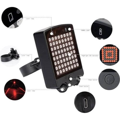 Hot 64 LED Laser Bicycle Rear Tail Light Bike Turn Signals Safety Warning USB Recharge Lights With Wireless Remote DO2