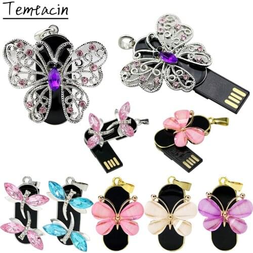 Personalized Butterfly Usb Flash drive pendrive2.0 4GB 8GB 16GB 32GB Pen drive 16 4 gb 128GB 64GB memoria usb key stick Necklace