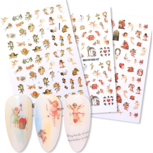 Colorful Vintage 3D Nail Stickers Self-adhesive Angel Nail Foils Flower Pattern 3D Nail Decal Stickers DIY Nail Art Decorations