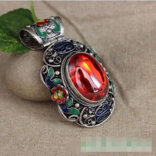 2.8" Chinese antiques Pure copper Cloisonne mosaic Gemstone Pendant