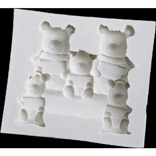 Lovely Fondant Cake Silicone Mold Cartoon Animal Bear Families Chocolate Mold Baking Utensils Cake Decorating Tools Bakeware