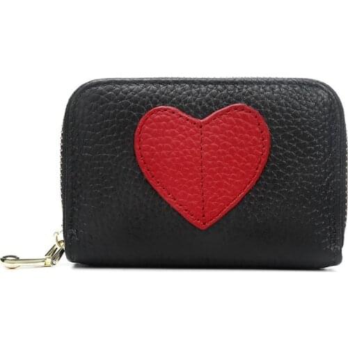 Sweet Style Women Card Holders Lady Cow Leather Fashion Credit Card Wallets Zipper Short Wallet Small Card Wallet Girls Gift