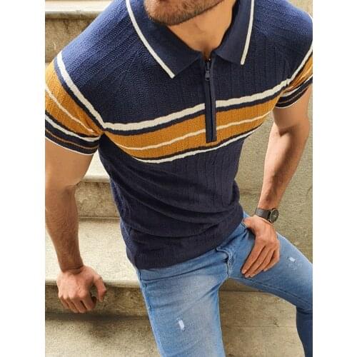 Fashion Mens Lapel Short Sleeve POLO Shirts Solid Color Slim Knit Tops Mens Casual POLO Shirts Knitwear Tops T-shirts