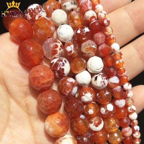 Natural Faceted Fire Agates Stone Beads 4 6 8 10 12mm Loose Spacer Beads For Jewelry DIY Making Bracelet Charms Accessories 15