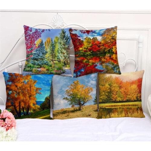 Throw Pillow Cases Hello Fall Autumn Landscape Cushion Cover 45x45cm Home Living Room Decoration Linen/Cotton Pillowcover Decor