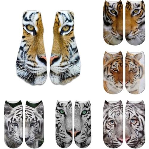 Funny Tiger Printed Socks Short Animal Women Socks Terror Novelty Socks Fashion Cute Low Cut Design Ankle Socks 5ZWS65
