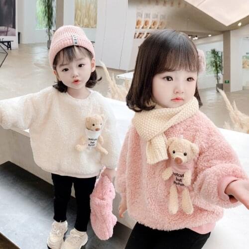 Autumn Winter Children Sweater Coat Pullover Warm Toddler Baby Girls Clothes Sweatshirt Thicken Fleece Tops lovely Bear Pullover