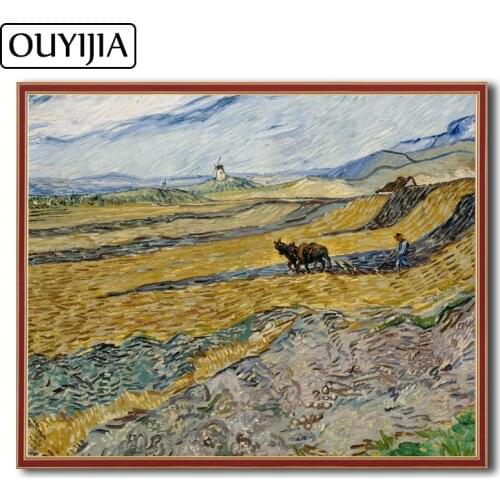 OUYIJIA Van Gogh Enclosed Field With Ploughman Oil 5D DIY Diamond Painting Embroidery Decoration Mosaic Rhinestone Cross Stitch
