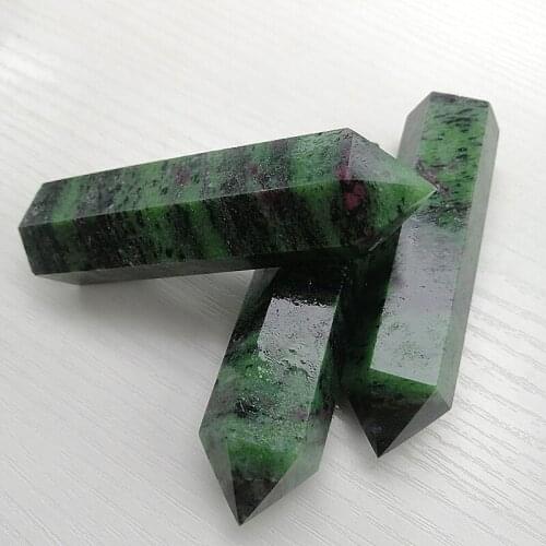 Natural points tower red green point epidote healing crystals and stones minerals zoisite grid