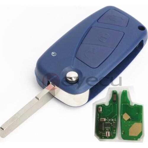 KEYECU Flip Remote Key Fob 3 Button 434MHz PCF7946 Chip for Fiat Punto Ducato Stilo Panda Central Blue Color