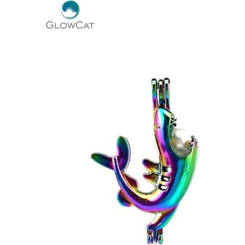 C399 5pcs/lot COLORS Multicolor Shark Fun Gift Locket Pearl Beads Cage Locket Pendant Pearl Locket Fairytale Party