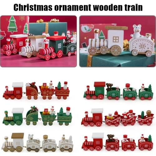 Christmas Wooden Train Merry Christmas Decoration Xmas Santa Claus Pendants Gifts Happy New Year Ornament Craft Toys