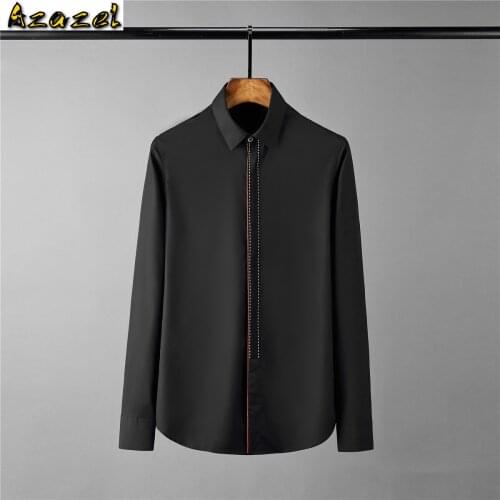 Azazel Black White Mens Shirts Luxury Long Sleeve Casual Mens Dress Shirts Plus Size 4xl Solid Color Slim Fit Male Shirts