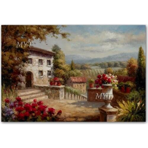 Hand Painted House Garden Landscape Oil Painting Picture Wall Art Canvas Pieces Artwork Paintings For Living Room Decoration