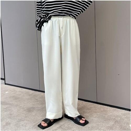Large size summer personalized ankle slit elastic waist drawstring design loose straight sports casual pants mens fashion