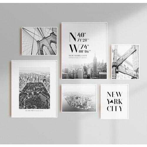 Modern Brooklyn New York Travel City Wall art Landscape Posters and Prints Black And White Pictures for Living Room Home Decor