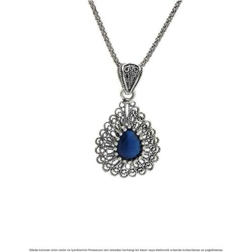 Filigree Hand Job Stem Sapphire Cubic Zirconia Silver Women 'S Necklace