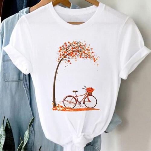 Women Clothing Fashion Female T-shirt Bike Sunflower Printed Harajuku Short Sleeve femme White Casual Ladies Tshirt XXXL