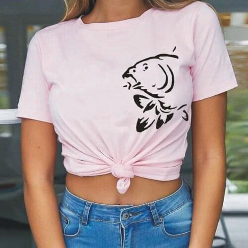 Koi Carp Fish Side Print T-shirts Fisherman Tee Shirt Femme Harajuku Funny Fishing Leisure T Shirt Women Tops Camisas De Mujer