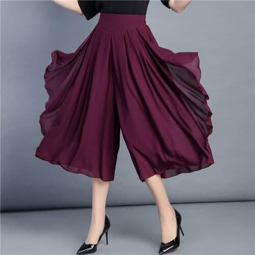 Calf Length Spring Summer Women Shorts Skirts Chiffon High waist Pleated Skirt Casual Streetwear Long Skirts Loose Female