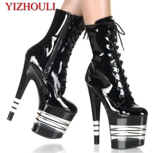 Womens motorcycle boots, 20 cm sexy walking boots, fashionable womens short boots, crystal shoes platform stripes