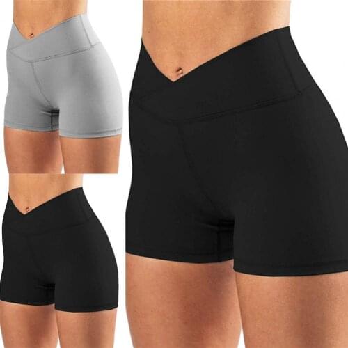 Women High Waist Solid Skinny Cross Waist Hip Lift Workout Yoga Sports Shorts Fitness Workout Slim Shorts Elastic Biker Shorts