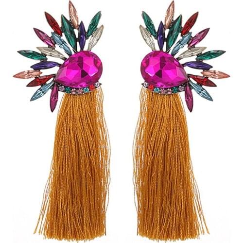 ZHINI Enthic Colorful Crystal Earrings for Women Handmade Jewelry New Female Tassel Earring Long Statement Earring 2020 Brincos