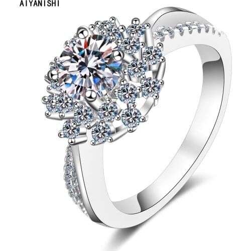 AIYANISHI Fashion 100% 925 Sterling Silver Moissanite Gemstone Wedding Band Romantic Women Rings Fine Jewelry Wholesale Dropship