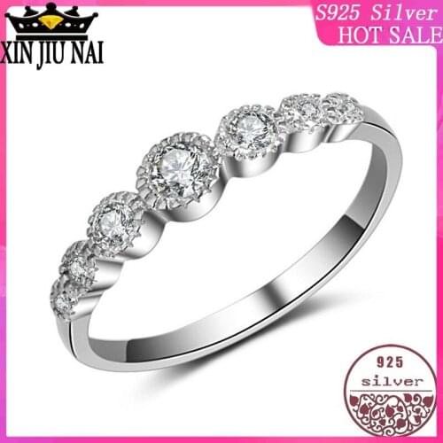 100% 925 Sterling Silver Round Cubic Zirconia Eternity Ring Band Stone Charm Wedding Ring Pave Engagement Ring Women