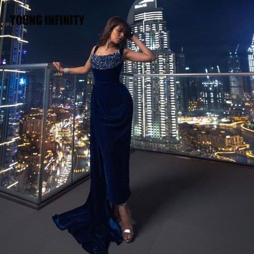 New Arrival Side Ankle Length Velour Prom Dress 2022 Spaghetti Backless Elegant Evening Party Gown