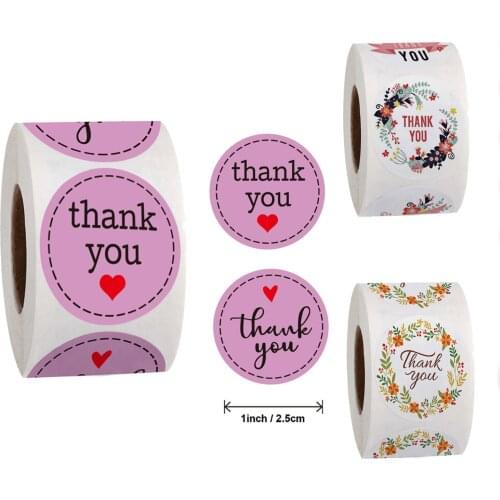 2.5cm 500pcs Stickers Roll Gift Scrapbooking Sealing Stickers Thank You Letter Design Birthday Wedding Present Decoration Labels