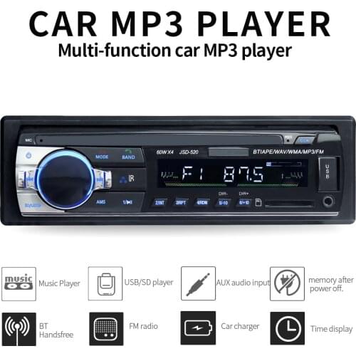 JSD520 Car Radio Stereo Player Digital Bluetooth MP3 60Wx4 FM Audio with In Dash AUX Input iso