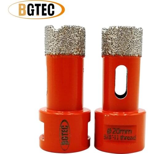BGTEC 2pcs 20mm Vacuum brazed Dry Drilling Core Bit 5/8-11 Thread crown porcelain tile Drill Bit granite, marble Hole Saw Cutter