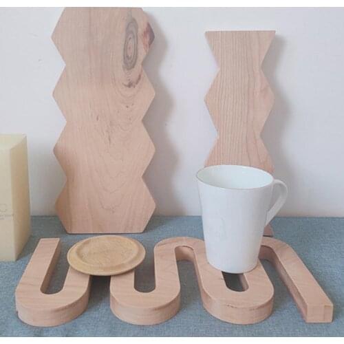 Bowls Plates Geometric Pattern Table Display Board Photo Props Wood Pizza Bread Shooting Plate for Kitchen