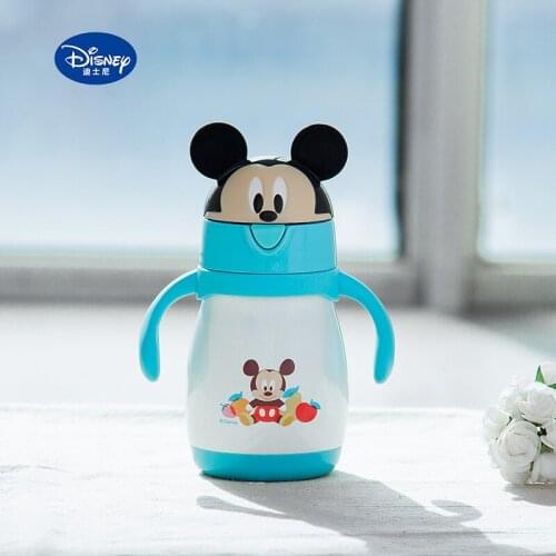 Disney with straws drinking cup handle learning drinking cup water cup childrens water cup baby cartoon thermos cup