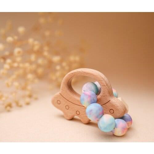Baby Teether Bracelet Siilicone Colored Teething Bead Ring Beech Wooden Pendant Baby Teething Rattle Toy Kids Gift