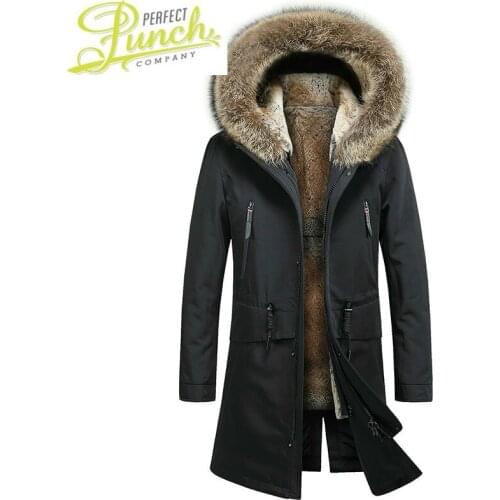 Men Natural Rabbit Real Liner Raccoon Fur Collar Hooded Warm Parka Plus Size Winter Coat SP18D9747E YY702