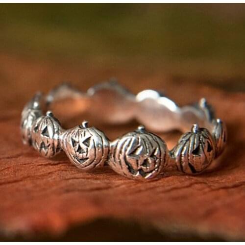 Gothic Retro Halloween Pumpkin Head Ring Fashion Punk Silver Color Ring Jewelry Gift Creative Men Women Party Accessories